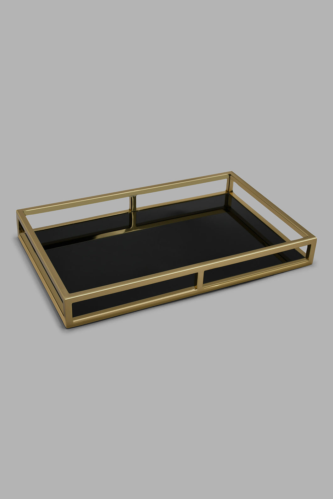 Redtag-Gold-Rectangle-Tray-With-Black-Glass-Trays-Home-Dining-