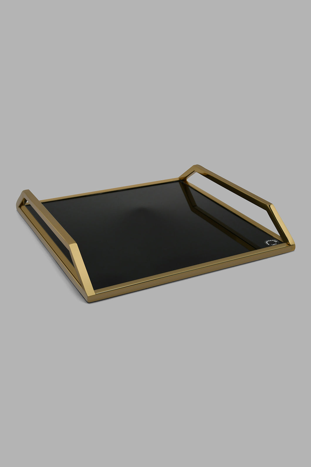 Redtag-Gold-Square-Tray-With-Black-Glass-Trays-Home-Dining-