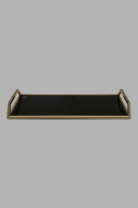 Redtag-Gold-Rectangle-Tray-With-Black-Glass-Trays-Home-Dining-