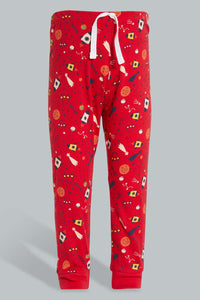 Redtag-White-And-Red-Space-4-Pack-Long-Pyjama-Set-Set-Pyjama-Sets-Infant-Boys-3 to 24 Months