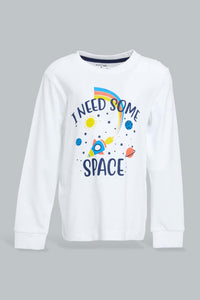 Redtag-White-And-Red-Space-4-Pack-Long-Pyjama-Set-Set-Pyjama-Sets-Infant-Boys-3 to 24 Months