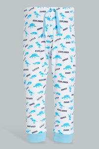 Redtag-White-And-Blue-Dino-4-Pack-Long-Pyjama-Set-Set-Pyjama-Sets-Infant-Boys-3 to 24 Months