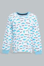 Load image into Gallery viewer, Redtag-White-And-Blue-Dino-4-Pack-Long-Pyjama-Set-Set-Pyjama-Sets-Infant-Boys-3 to 24 Months
