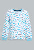 Redtag-White-And-Blue-Dino-4-Pack-Long-Pyjama-Set-Set-Pyjama-Sets-Infant-Boys-3 to 24 Months
