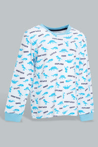 Redtag-White-And-Blue-Dino-4-Pack-Long-Pyjama-Set-Set-Pyjama-Sets-Infant-Boys-3 to 24 Months