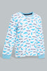 Redtag-White-And-Blue-Dino-4-Pack-Long-Pyjama-Set-Set-Pyjama-Sets-Infant-Boys-3 to 24 Months