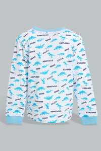 Redtag-White-And-Blue-Dino-4-Pack-Long-Pyjama-Set-Set-Pyjama-Sets-Infant-Boys-3 to 24 Months