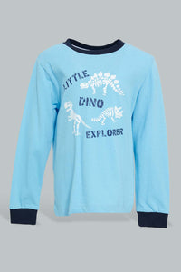 Redtag-White-And-Blue-Dino-4-Pack-Long-Pyjama-Set-Set-Pyjama-Sets-Infant-Boys-3 to 24 Months