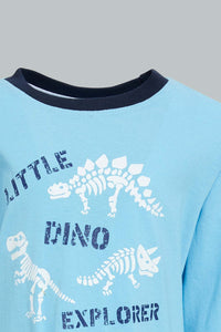 Redtag-White-And-Blue-Dino-4-Pack-Long-Pyjama-Set-Set-Pyjama-Sets-Infant-Boys-3 to 24 Months
