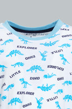 Load image into Gallery viewer, Redtag-White-And-Blue-Dino-4-Pack-Long-Pyjama-Set-Set-Pyjama-Sets-Infant-Boys-3 to 24 Months
