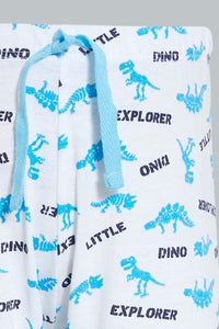 Redtag-White-And-Blue-Dino-4-Pack-Long-Pyjama-Set-Set-Pyjama-Sets-Infant-Boys-3 to 24 Months