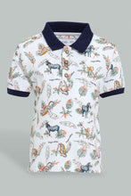 Load image into Gallery viewer, Redtag-White-Safari-Animal-Print-Short-Sleeve-Polo-Polo-Shirts-Infant-Boys-3 to 24 Months
