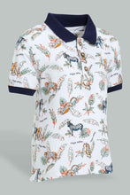 Load image into Gallery viewer, Redtag-White-Safari-Animal-Print-Short-Sleeve-Polo-Polo-Shirts-Infant-Boys-3 to 24 Months
