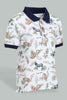 Redtag-White-Safari-Animal-Print-Short-Sleeve-Polo-Polo-Shirts-Infant-Boys-3 to 24 Months