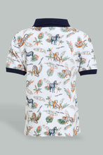 Load image into Gallery viewer, Redtag-White-Safari-Animal-Print-Short-Sleeve-Polo-Polo-Shirts-Infant-Boys-3 to 24 Months
