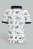 Redtag-White-Safari-Animal-Print-Short-Sleeve-Polo-Polo-Shirts-Infant-Boys-3 to 24 Months