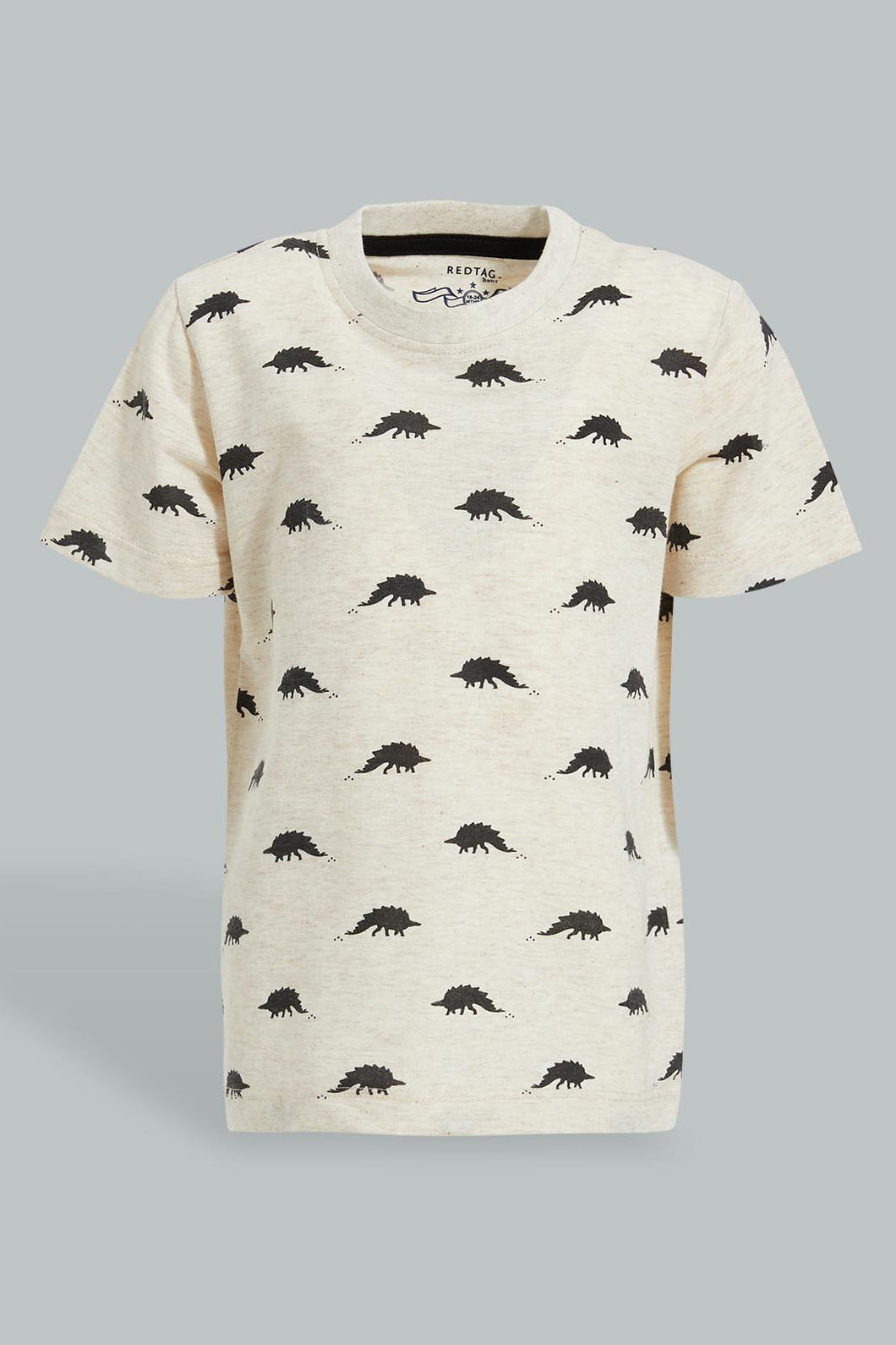 Redtag-Oatmarl-Dino-Printed-Short-Slv-T-Shirt-Colour:Ecru,-Filter:Infant-Boys-(3-to-24-Mths),-Infant-Boys-T-Shirts,-New-In,-New-In-INB,-Non-Sale,-S22B,-Section:Kidswear,-TBL-Infant-Boys-3 to 24 Months