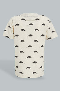 Redtag-Oatmarl-Dino-Printed-Short-Slv-T-Shirt-Colour:Ecru,-Filter:Infant-Boys-(3-to-24-Mths),-Infant-Boys-T-Shirts,-New-In,-New-In-INB,-Non-Sale,-S22B,-Section:Kidswear,-TBL-Infant-Boys-3 to 24 Months