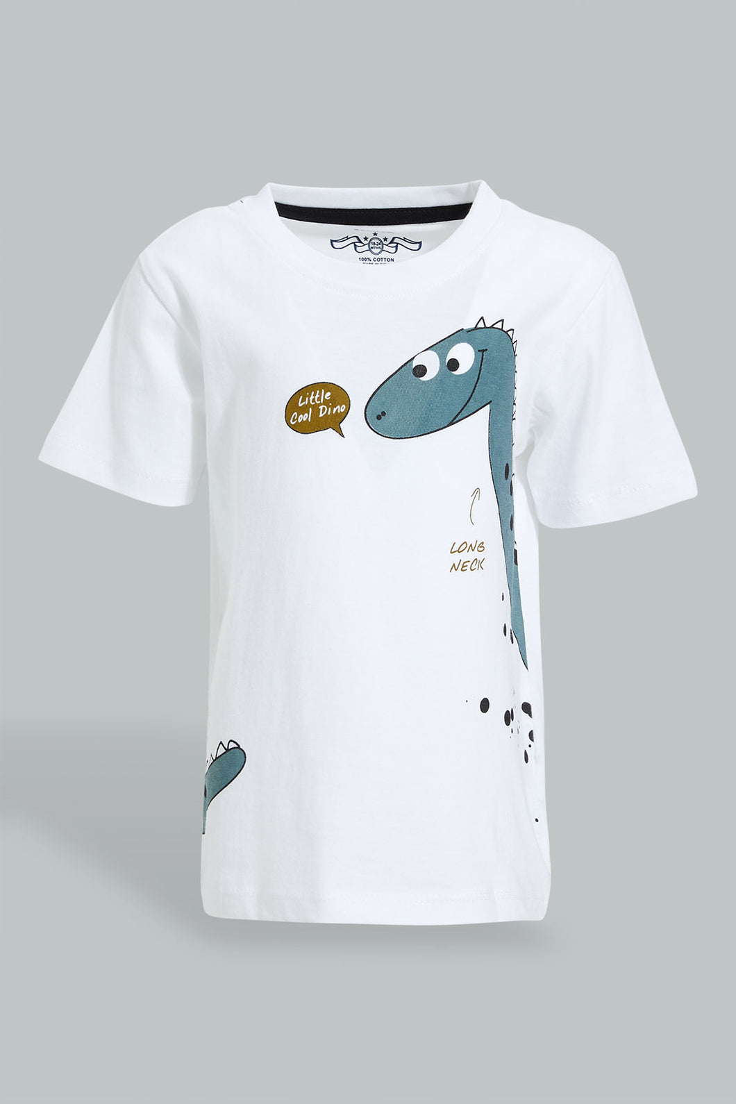 Redtag-White-Dino-Chest-Printed-Short-Slv-T-Shirt-Colour:White,-Filter:Infant-Boys-(3-to-24-Mths),-Infant-Boys-T-Shirts,-New-In,-New-In-INB,-Non-Sale,-S22B,-Section:Kidswear,-TBL-Infant-Boys-3 to 24 Months