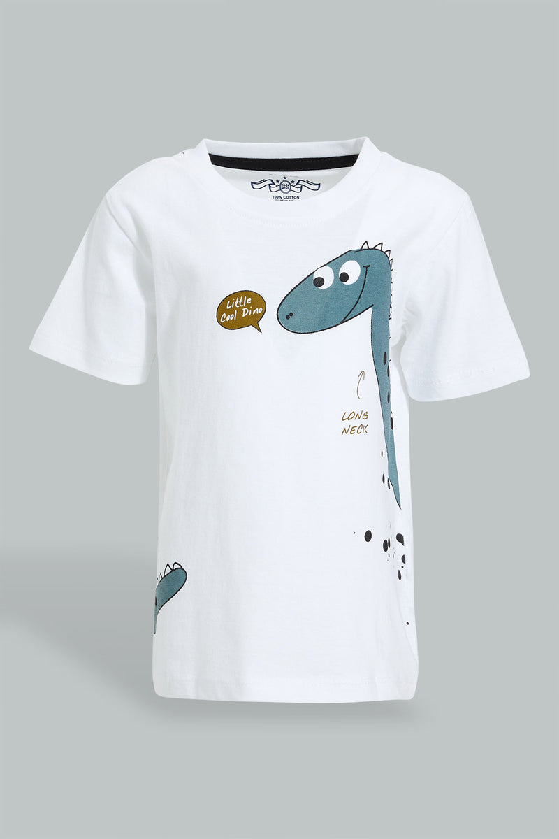 Redtag-White-Dino-Chest-Printed-Short-Slv-T-Shirt-Colour:White,-Filter:Infant-Boys-(3-to-24-Mths),-Infant-Boys-T-Shirts,-New-In,-New-In-INB,-Non-Sale,-S22B,-Section:Kidswear,-TBL-Infant-Boys-3 to 24 Months