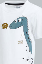 Load image into Gallery viewer, Redtag-White-Dino-Chest-Printed-Short-Slv-T-Shirt-Colour:White,-Filter:Infant-Boys-(3-to-24-Mths),-Infant-Boys-T-Shirts,-New-In,-New-In-INB,-Non-Sale,-S22B,-Section:Kidswear,-TBL-Infant-Boys-3 to 24 Months
