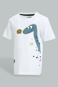 Redtag-White-Dino-Chest-Printed-Short-Slv-T-Shirt-Colour:White,-Filter:Infant-Boys-(3-to-24-Mths),-Infant-Boys-T-Shirts,-New-In,-New-In-INB,-Non-Sale,-S22B,-Section:Kidswear,-TBL-Infant-Boys-3 to 24 Months