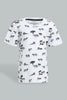 Redtag-White-Dino-Printed-Short-T-Shirt-Colour:White,-Filter:Infant-Boys-(3-to-24-Mths),-Infant-Boys-T-Shirts,-New-In,-New-In-INB,-Non-Sale,-S22B,-Section:Kidswear,-TBL-Infant-Boys-3 to 24 Months