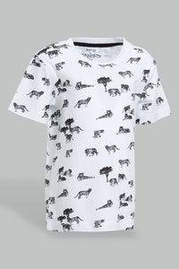 Redtag-White-Dino-Printed-Short-T-Shirt-Colour:White,-Filter:Infant-Boys-(3-to-24-Mths),-Infant-Boys-T-Shirts,-New-In,-New-In-INB,-Non-Sale,-S22B,-Section:Kidswear,-TBL-Infant-Boys-3 to 24 Months