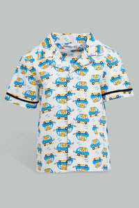 Redtag-White-Car-Printed-Woven-Short-Pj-Set-(2-Pack)-Pyjama-Sets-Infant-Boys-3 to 24 Months