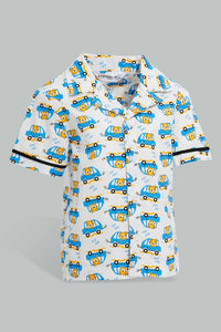 Redtag-White-Car-Printed-Woven-Short-Pj-Set-(2-Pack)-Pyjama-Sets-Infant-Boys-3 to 24 Months
