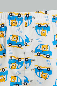 Redtag-White-Car-Printed-Woven-Short-Pj-Set-(2-Pack)-Pyjama-Sets-Infant-Boys-3 to 24 Months
