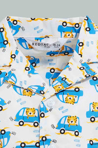 Redtag-White-Car-Printed-Woven-Short-Pj-Set-(2-Pack)-Pyjama-Sets-Infant-Boys-3 to 24 Months