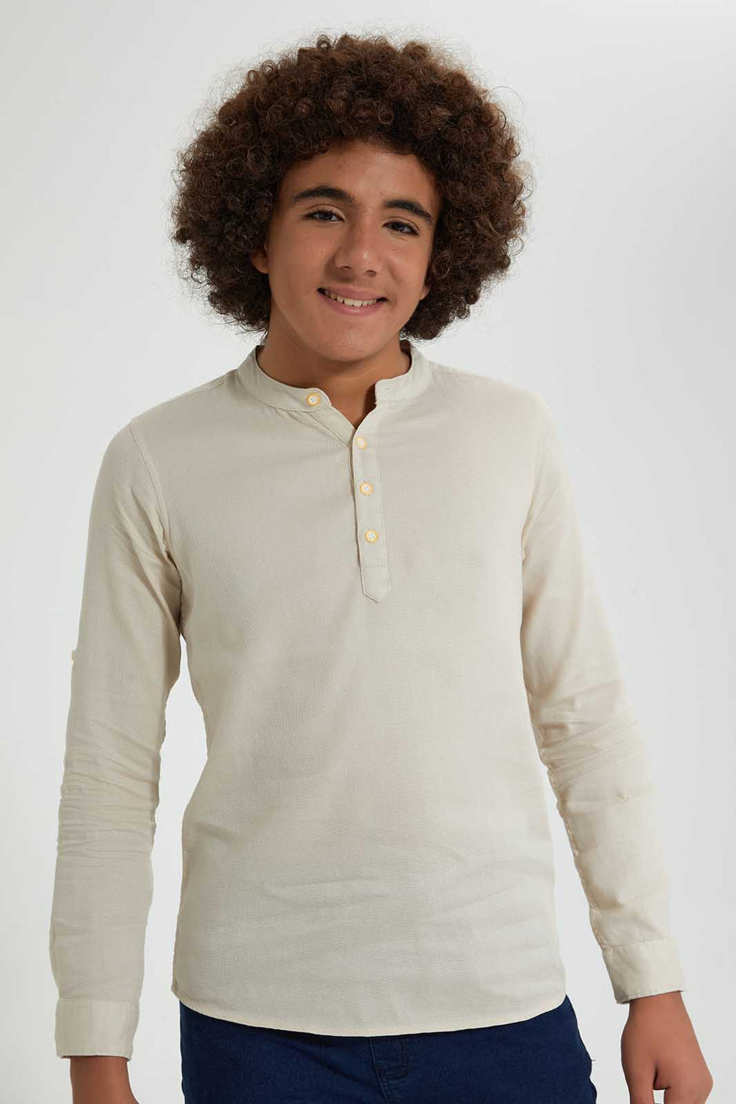 Redtag-Beige-Kurta-Casual-Shirt-Casual-Shirts-Senior-Boys-9 to 14 Years