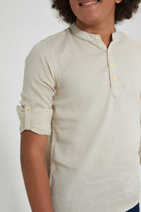 Redtag-Beige-Kurta-Casual-Shirt-Casual-Shirts-Senior-Boys-9 to 14 Years