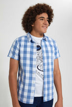 تنزيل الصورة على معرض الصور، Redtag-Blue-Check-With-T-Shirt-Casual-Shirts-Senior-Boys-9 to 14 Years
