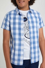تنزيل الصورة على معرض الصور، Redtag-Blue-Check-With-T-Shirt-Casual-Shirts-Senior-Boys-9 to 14 Years
