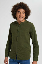 Load image into Gallery viewer, Redtag-Olive-Seer-Sucker-Solid-Casual-Shirt-Casual-Shirts-Senior-Boys-9 to 14 Years
