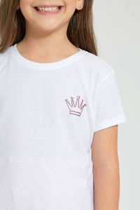 Redtag-White-Rounded-Neck-T-Shirt-W/-Folded-Sleeve-Colour:White,-Filter:Girls-(2-to-8-Yrs),-Girls-T-Shirts,-New-In,-New-In-GIR,-Non-Sale,-PPE,-S22B,-Section:Kidswear-Girls-2 to 8 Years