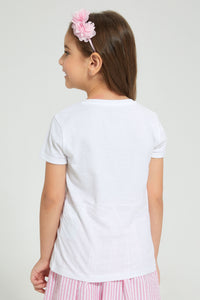 Redtag-White-Rounded-Neck-T-Shirt-W/-Folded-Sleeve-Colour:White,-Filter:Girls-(2-to-8-Yrs),-Girls-T-Shirts,-New-In,-New-In-GIR,-Non-Sale,-PPE,-S22B,-Section:Kidswear-Girls-2 to 8 Years