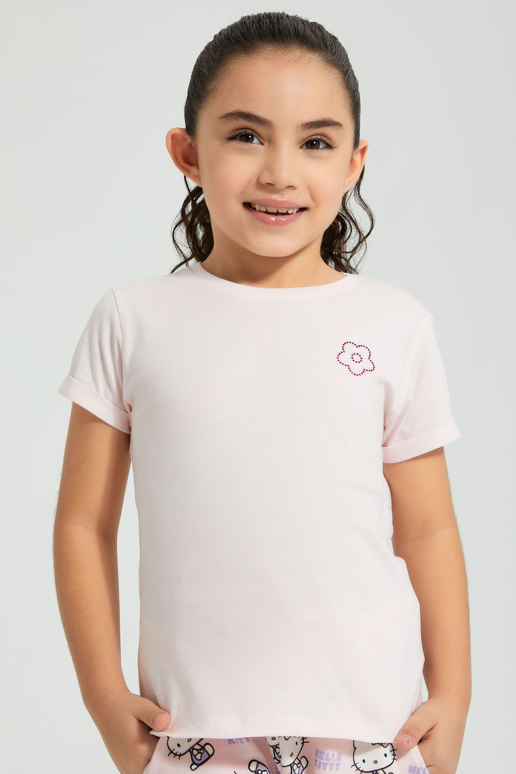 Redtag-Pink-Rounded-Neck-T-Shirt-W/-Folded-Sleeve-Colour:Pink,-Filter:Girls-(2-to-8-Yrs),-Girls-T-Shirts,-New-In,-New-In-GIR,-Non-Sale,-PPE,-S22B,-Section:Kidswear-Girls-2 to 8 Years