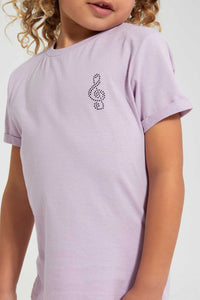 Redtag-Lilac-Rounded-Neck-T-Shirt-W/-Folded-Sleeve-Plain-Girls-2 to 8 Years