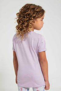 Redtag-Lilac-Rounded-Neck-T-Shirt-W/-Folded-Sleeve-Plain-Girls-2 to 8 Years