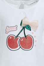 Load image into Gallery viewer, Redtag-White-Cherry-Print-Embellished-T-Shirt-Embellished-Infant-Girls-3 to 24 Months
