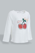 Load image into Gallery viewer, Redtag-White-Cherry-Print-Embellished-T-Shirt-Embellished-Infant-Girls-3 to 24 Months
