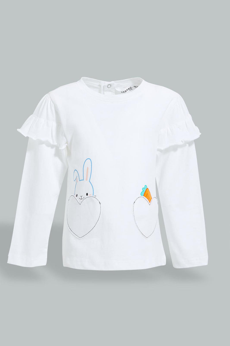 Redtag-White-Bunny-Embellished-Fashion-Tee-Graphic-Prints-Infant-Girls-3 to 24 Months