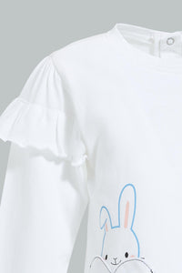 Redtag-White-Bunny-Embellished-Fashion-Tee-Graphic-Prints-Infant-Girls-3 to 24 Months