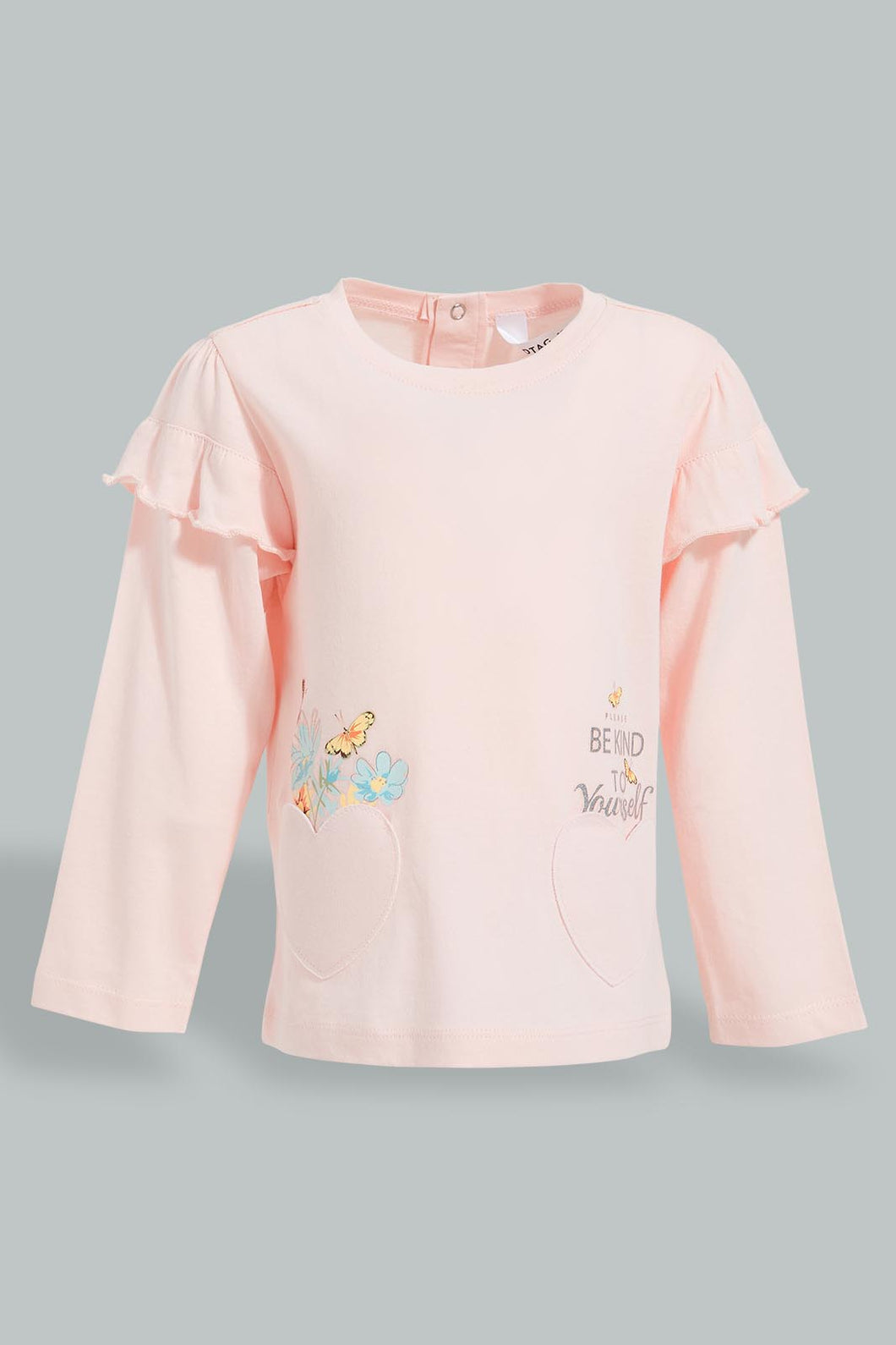 Redtag-Pink-Butterfly-Applique-Fashion-T-Shirt-Embellished-Infant-Girls-3 to 24 Months