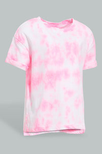 Redtag-Pink-Tie-Dye-Fashion-Tee-All-Over-Prints-Infant-Girls-3 to 24 Months