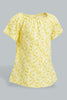 Redtag-Yellow-Flower-Printed-Fashion-T-Shirt-All-Over-Prints-Infant-Girls-3 to 24 Months