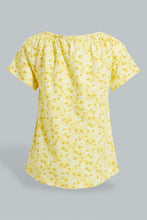 Load image into Gallery viewer, Redtag-Yellow-Flower-Printed-Fashion-T-Shirt-All-Over-Prints-Infant-Girls-3 to 24 Months
